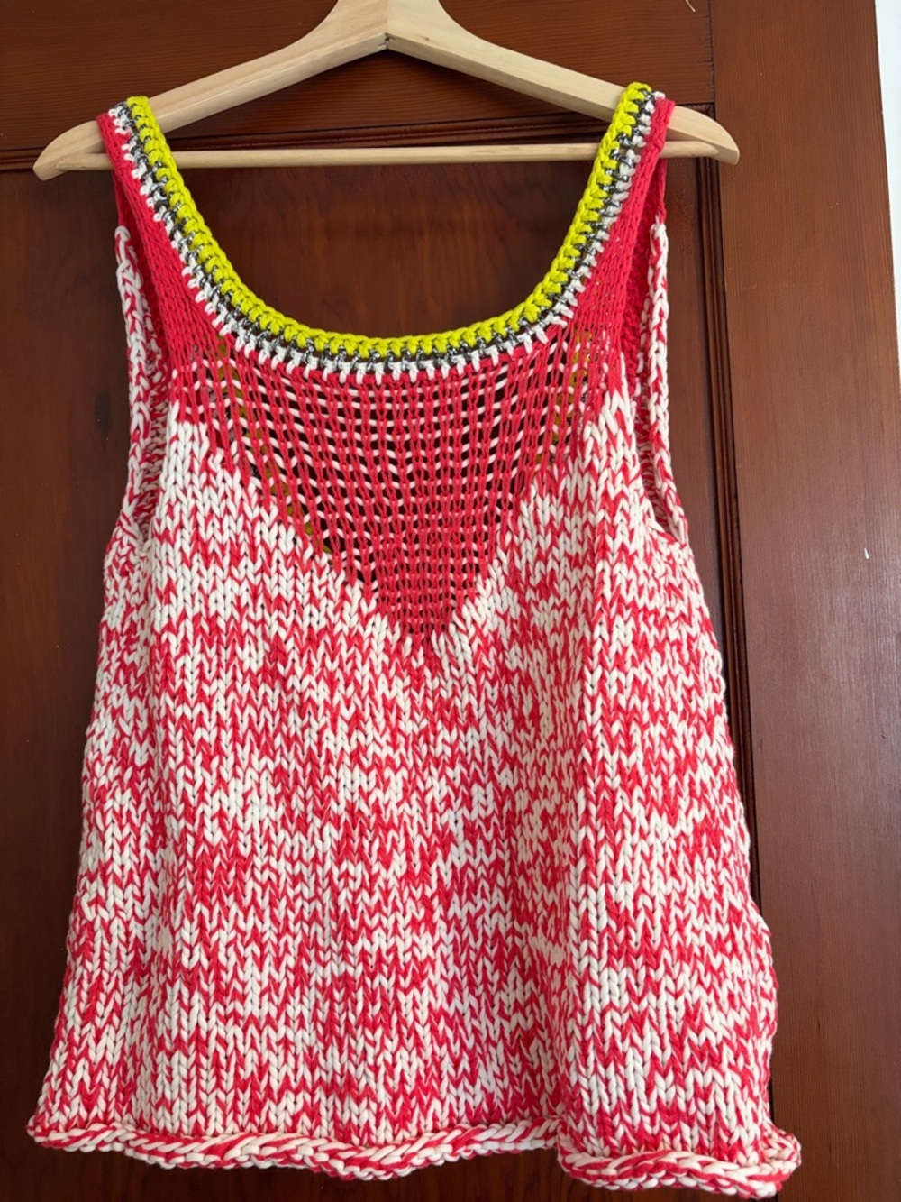 Of Handmade Luxury Italian Knit Tank Top with Lime Green & Silver Trim